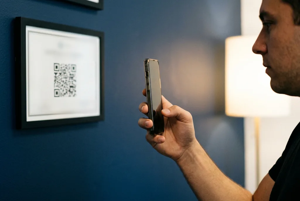 Pessoa escaneando com o celular o QR Code de um certificado impresso